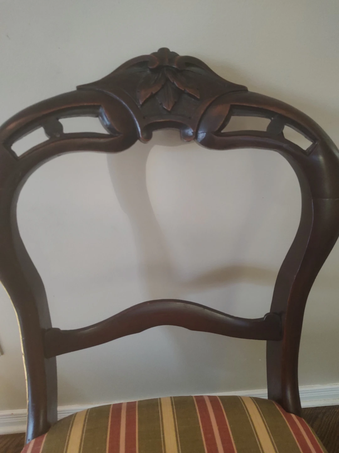 Antique Wooden Accent Chair with Striped Upholstery - photo 4