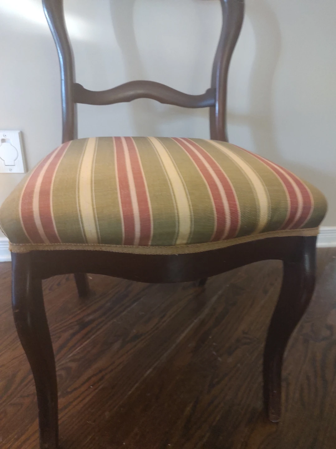 Antique Wooden Accent Chair with Striped Upholstery - photo 5