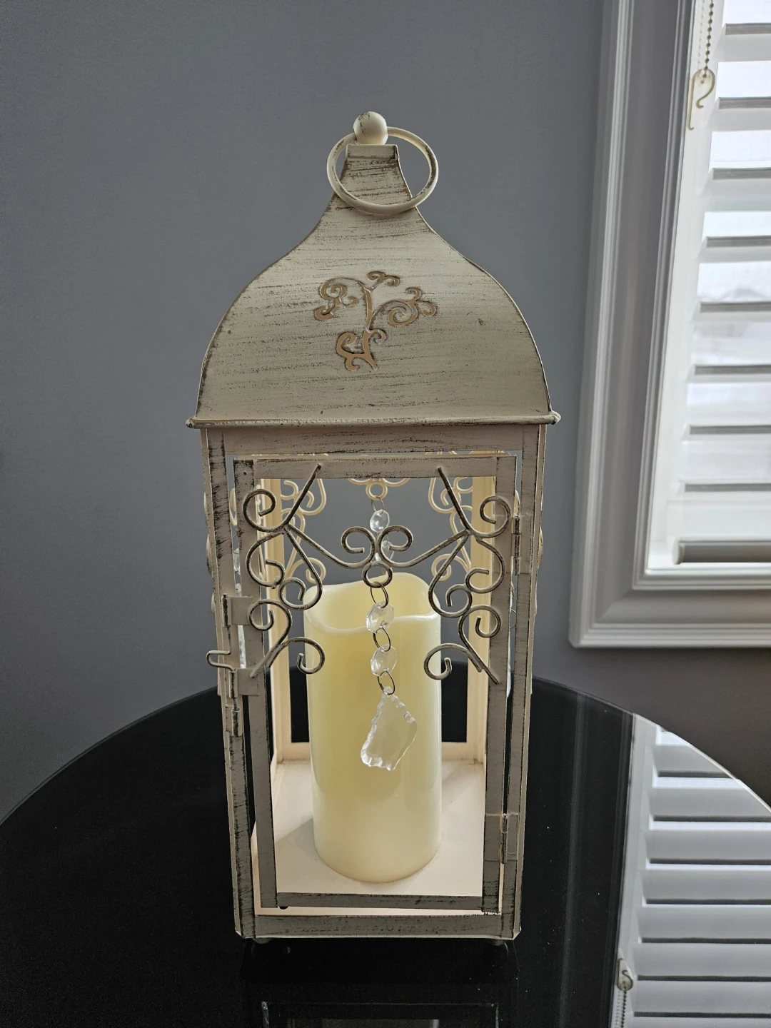 Distressed Ivory Lantern with LED Candle