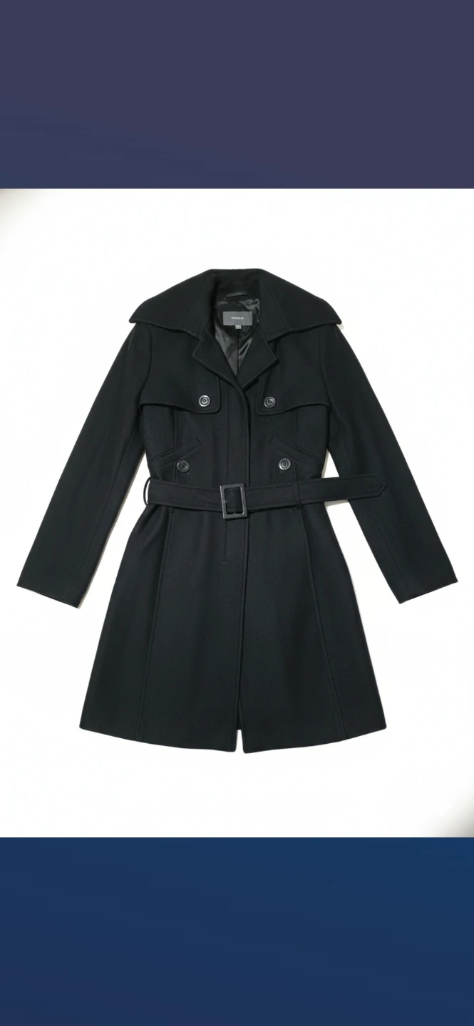 Mexx Black Wool Blend Trench Coat