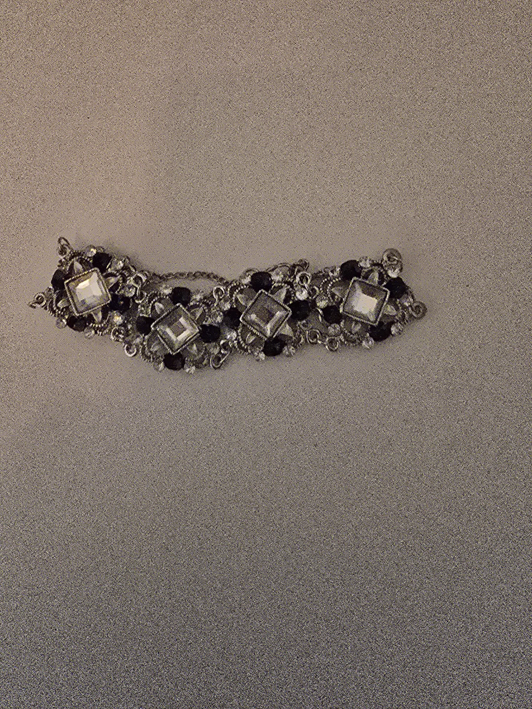 Sparkly Silver-Toned Bracelet with Black and Clear Stones