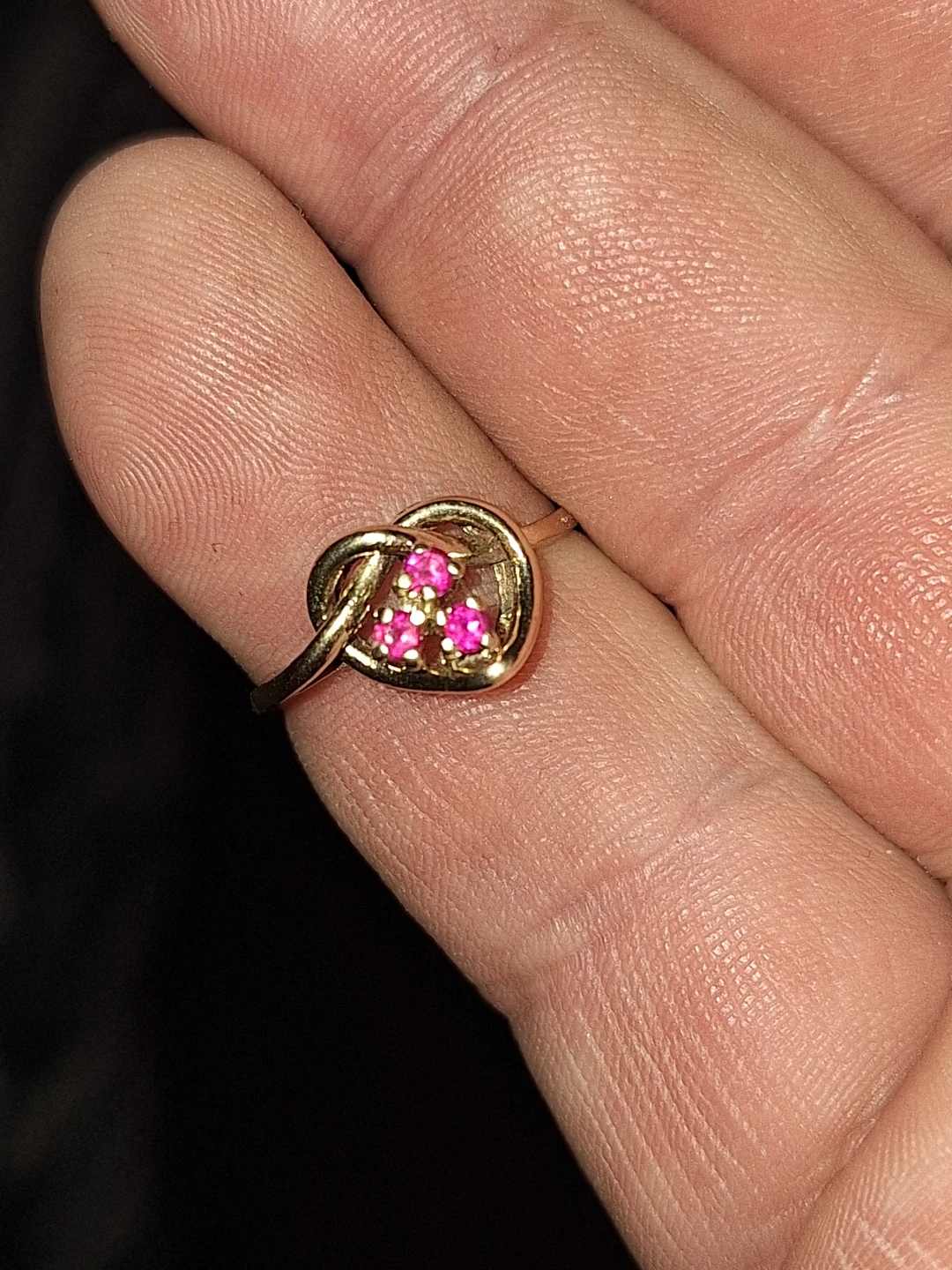 Gold Tone Heart Ring with Pink Stones