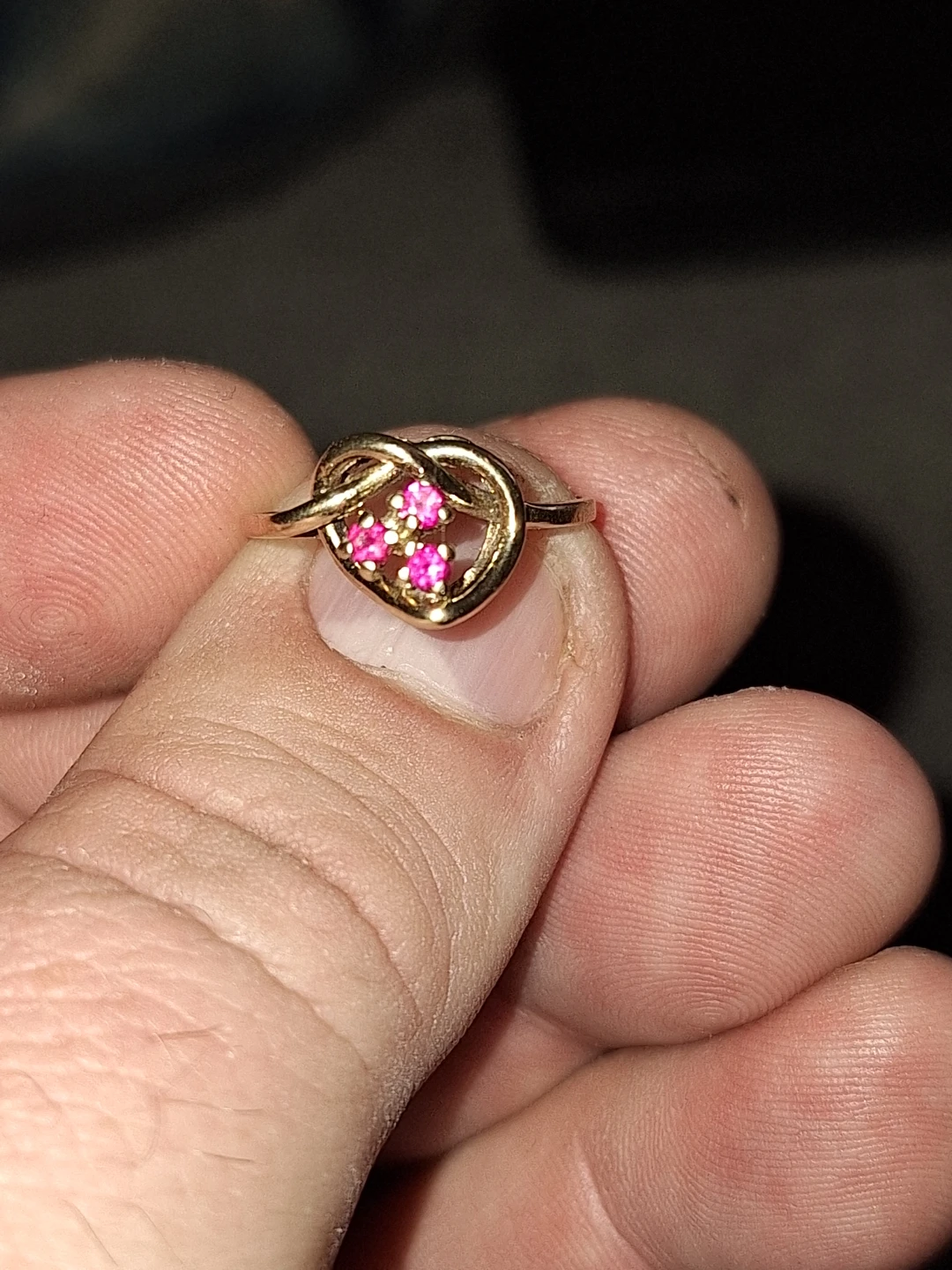 Gold Tone Heart Ring with Pink Stones - photo 2