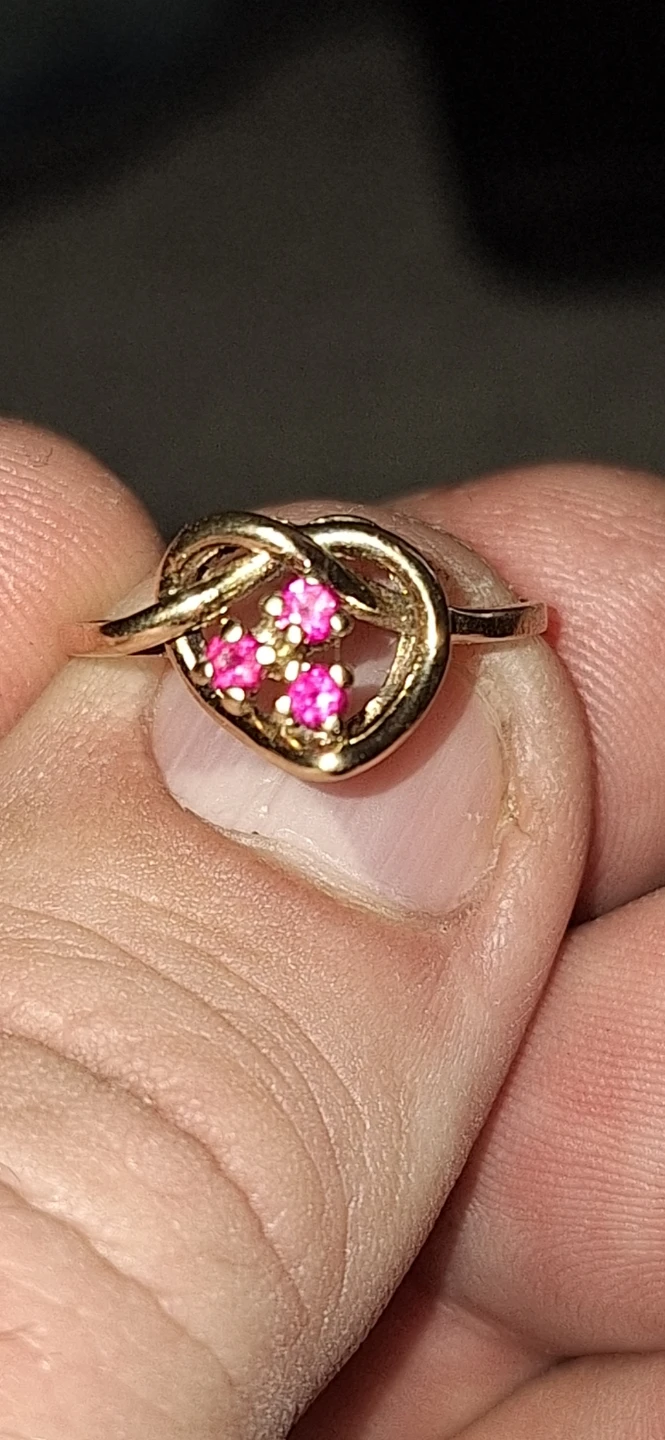 Gold Tone Heart Ring with Pink Stones - photo 3