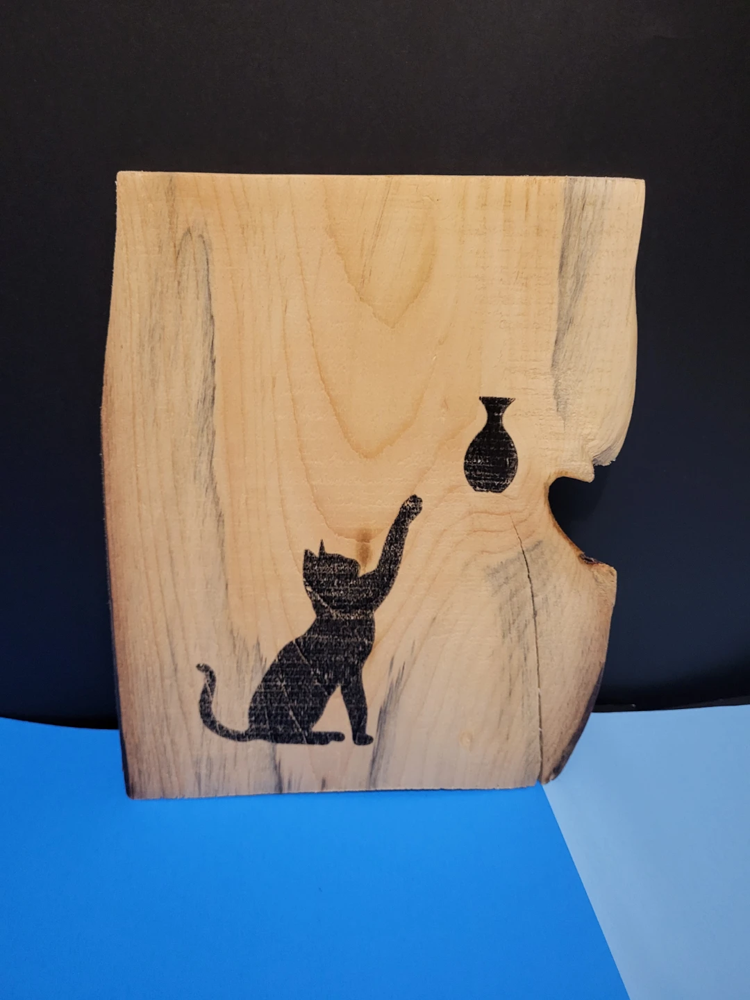 Whimsical Rustic Wooden Void or Black Cat and Vase Decor