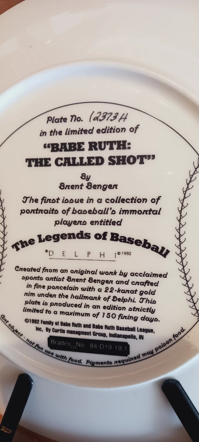 "Babe Ruth: The Called Shot" Framed Collector Plate - photo 5