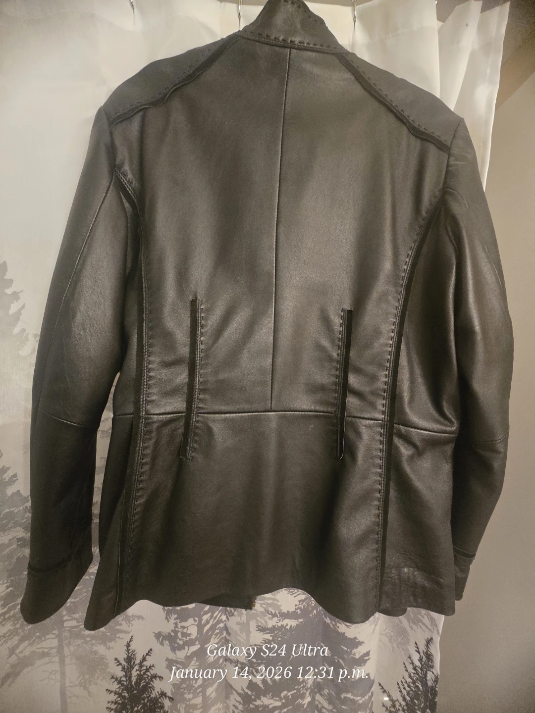 Black Leather Jacket with Floral Embroidery - photo 2