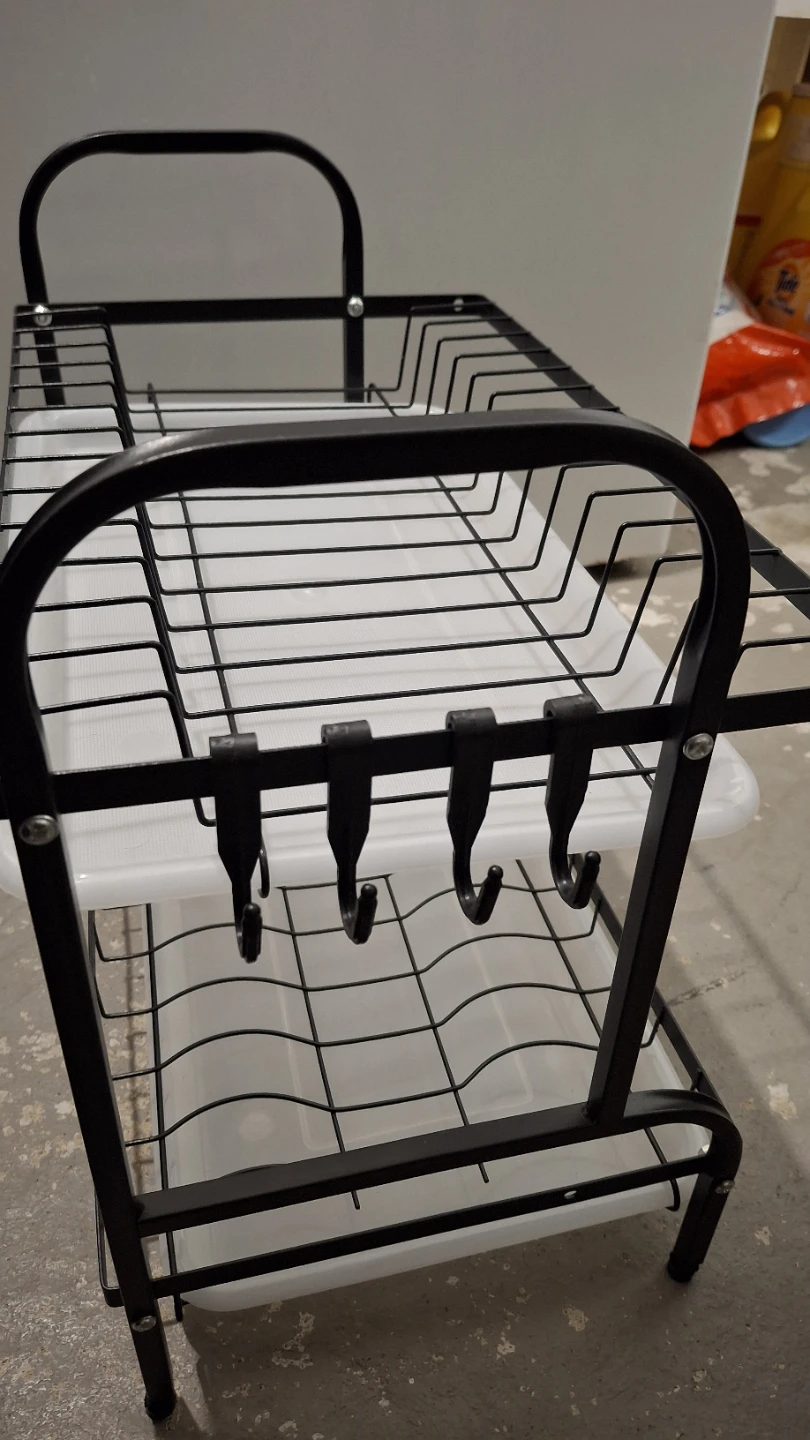 2-Tier Black Metal Dish Rack with White Trays (40x25x37cm) ❤️ - photo 4