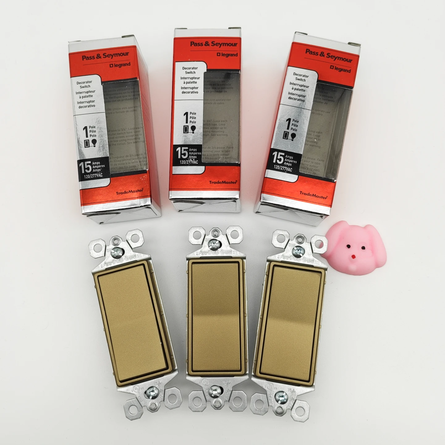 Pass & Seymour Decorator Switch - Antique Brass - 3 Pack
