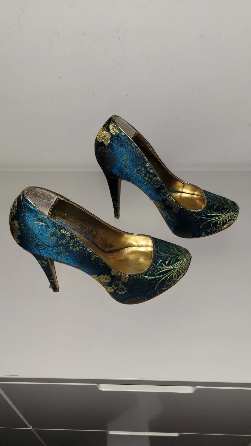 ALDO Women's Teal & Gold Brocade Heels - size 10 - photo 2