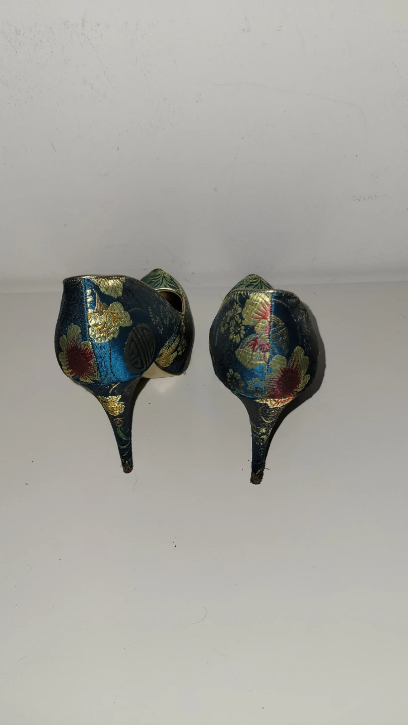 ALDO Women's Teal & Gold Brocade Heels - size 10 - photo 3