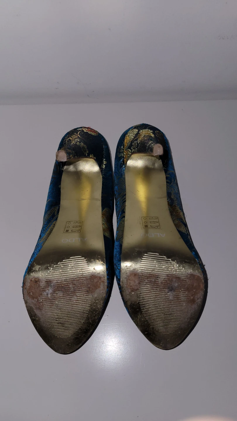 ALDO Women's Teal & Gold Brocade Heels - size 10 - photo 4