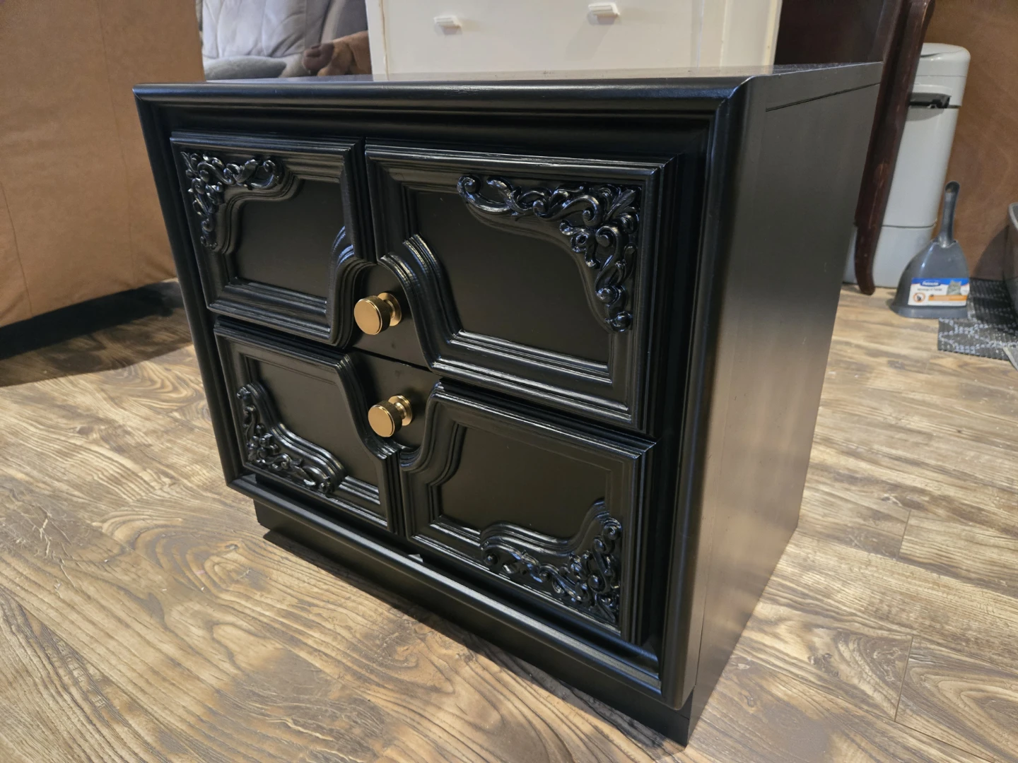 Black Vintage Spanish Colonial Nightstand with 2 Drawers - photo 3