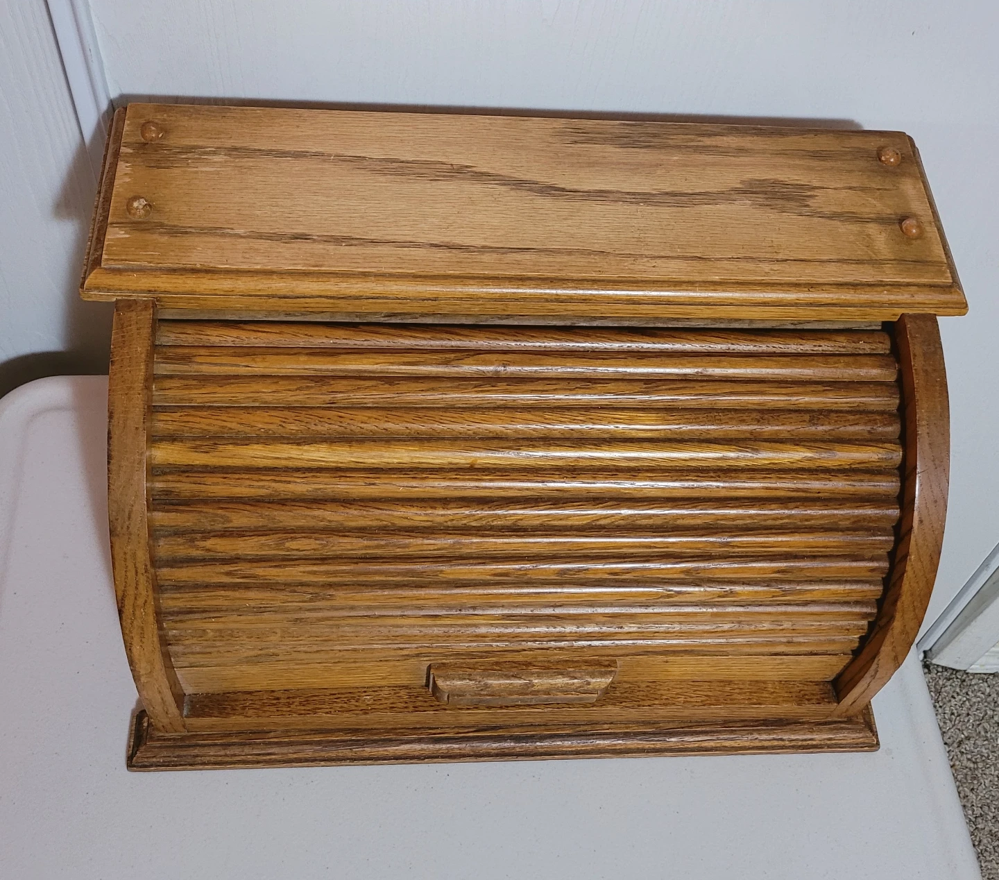 Vintage Oak Roll Top Bread Box - photo 3