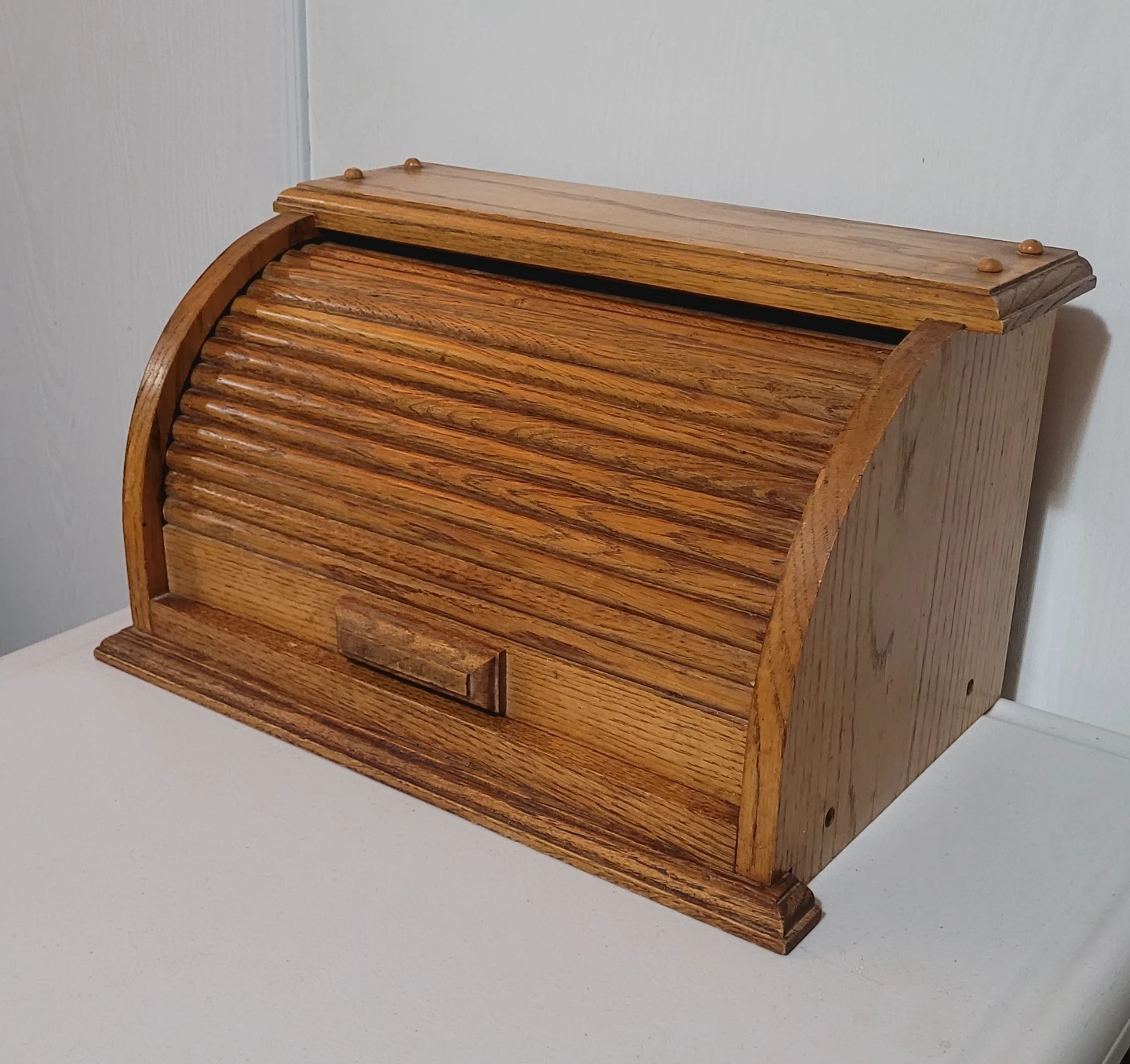 Vintage Oak Roll Top Bread Box - photo 4