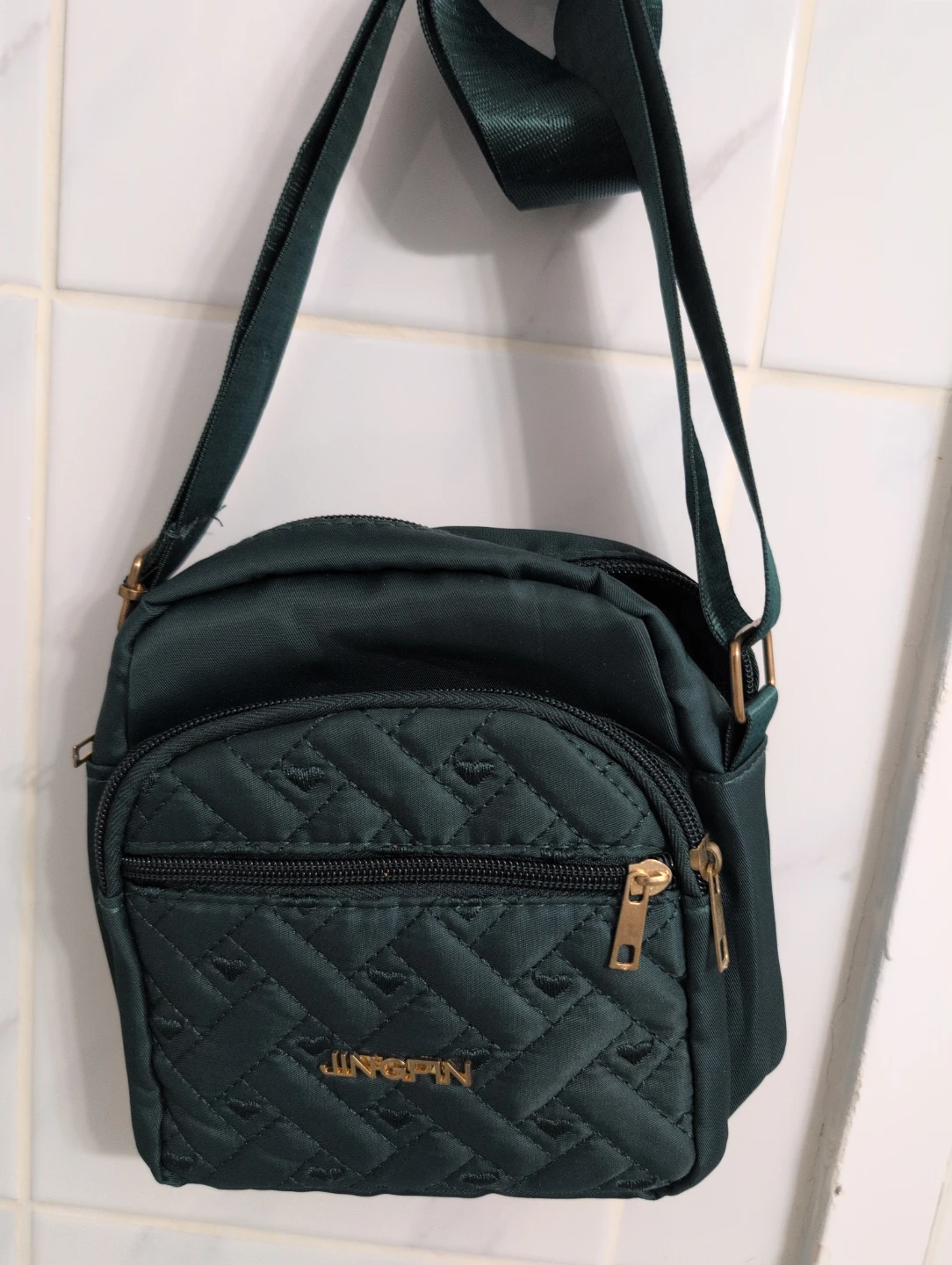 JINGPIN Quilted Crossbody Bag - Dark Green