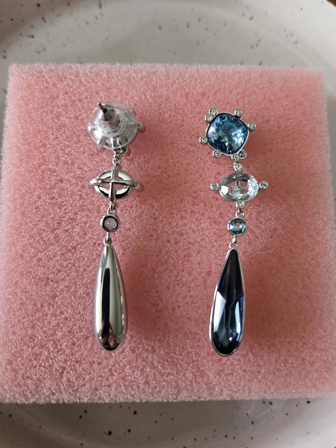 Dangle Drop Swarovski Earrings with Blue Crystals - photo 2