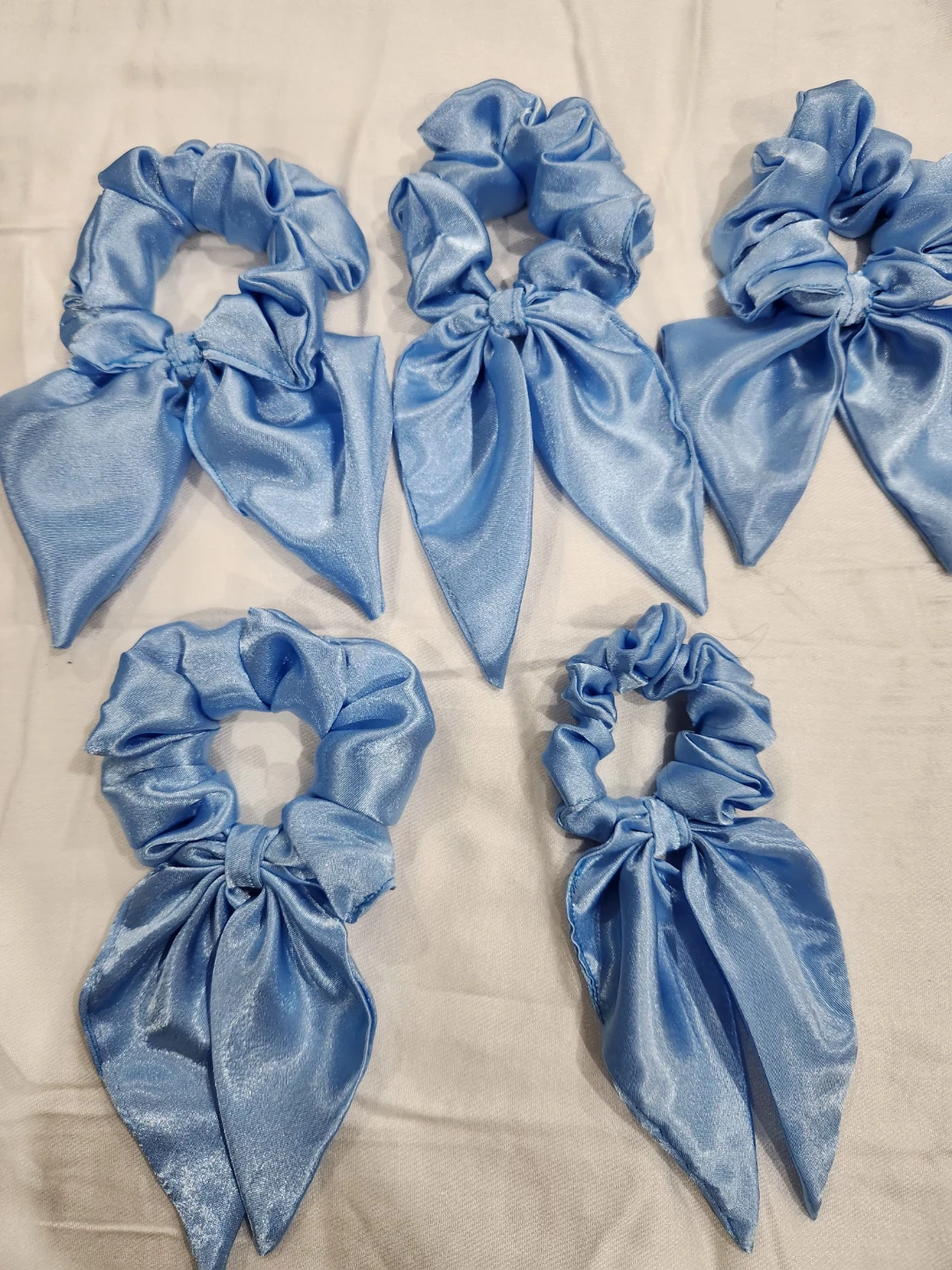 Light Blue Satin Scrunchies with Bows - Set of 5 - photo 2