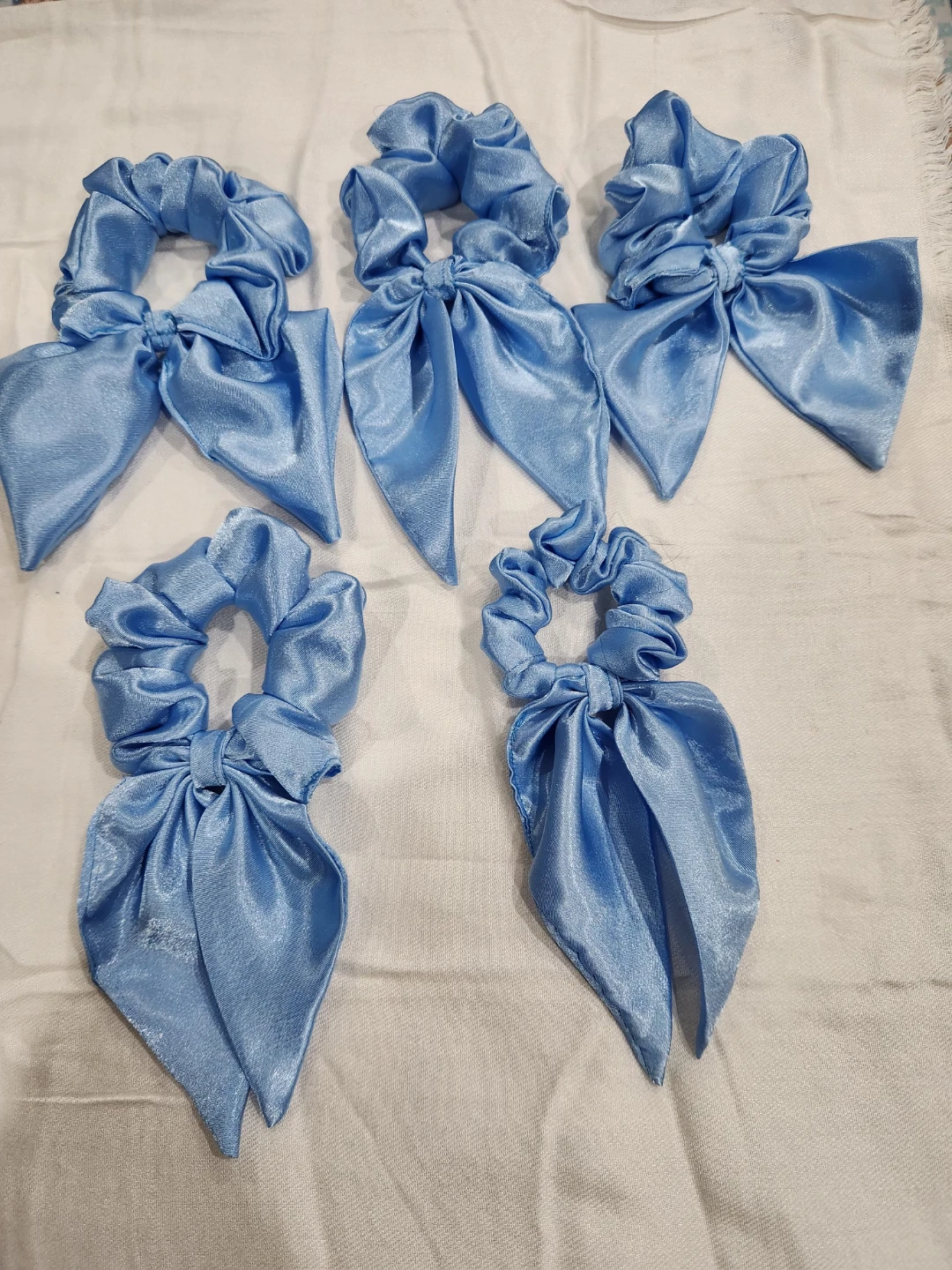 Light Blue Satin Scrunchies with Bows - Set of 5 - photo 4
