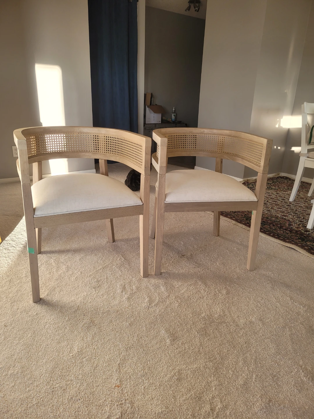 Set of 2 Cane Back Accent Chairs with Upholstered Seats