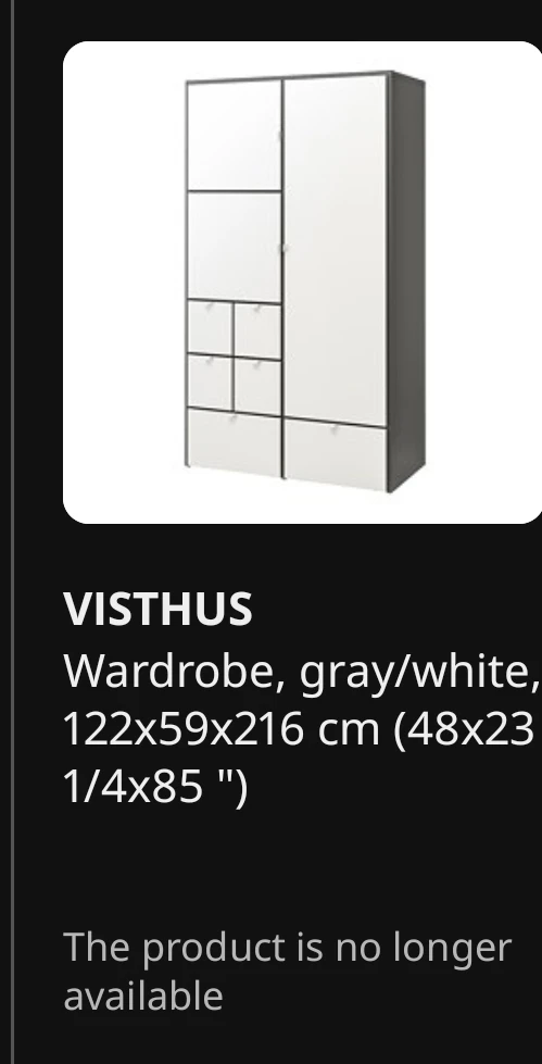 VISTHUS Wardrobe, gray/white, 122x59x216 cm