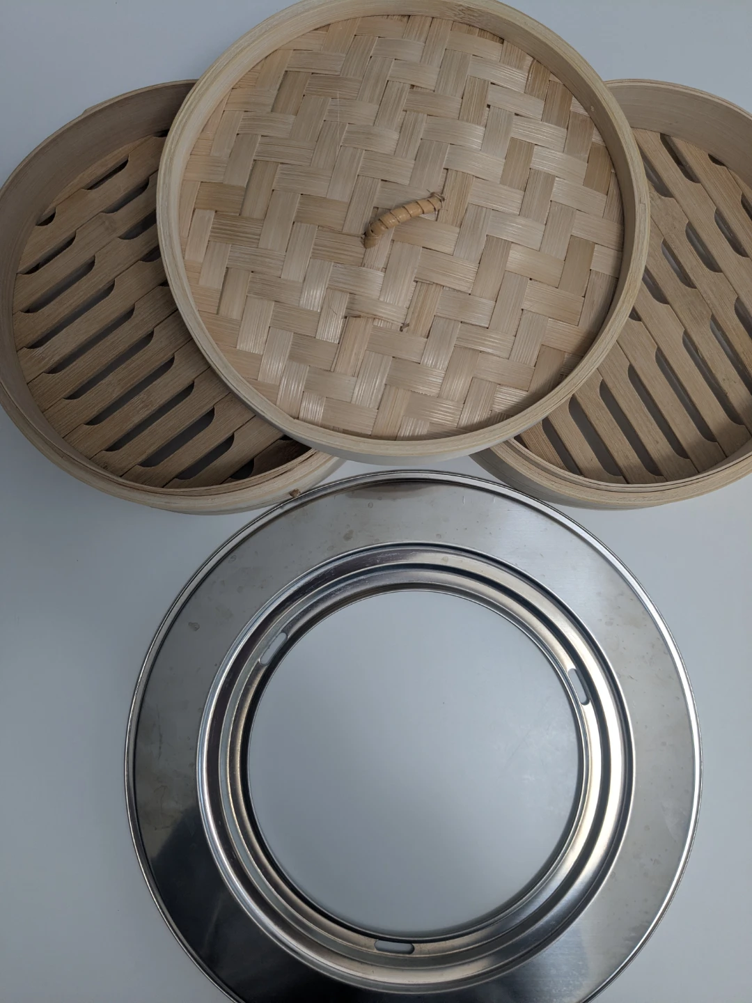 Bamboo Steamer Set with Stainless Steel Adapter Ring