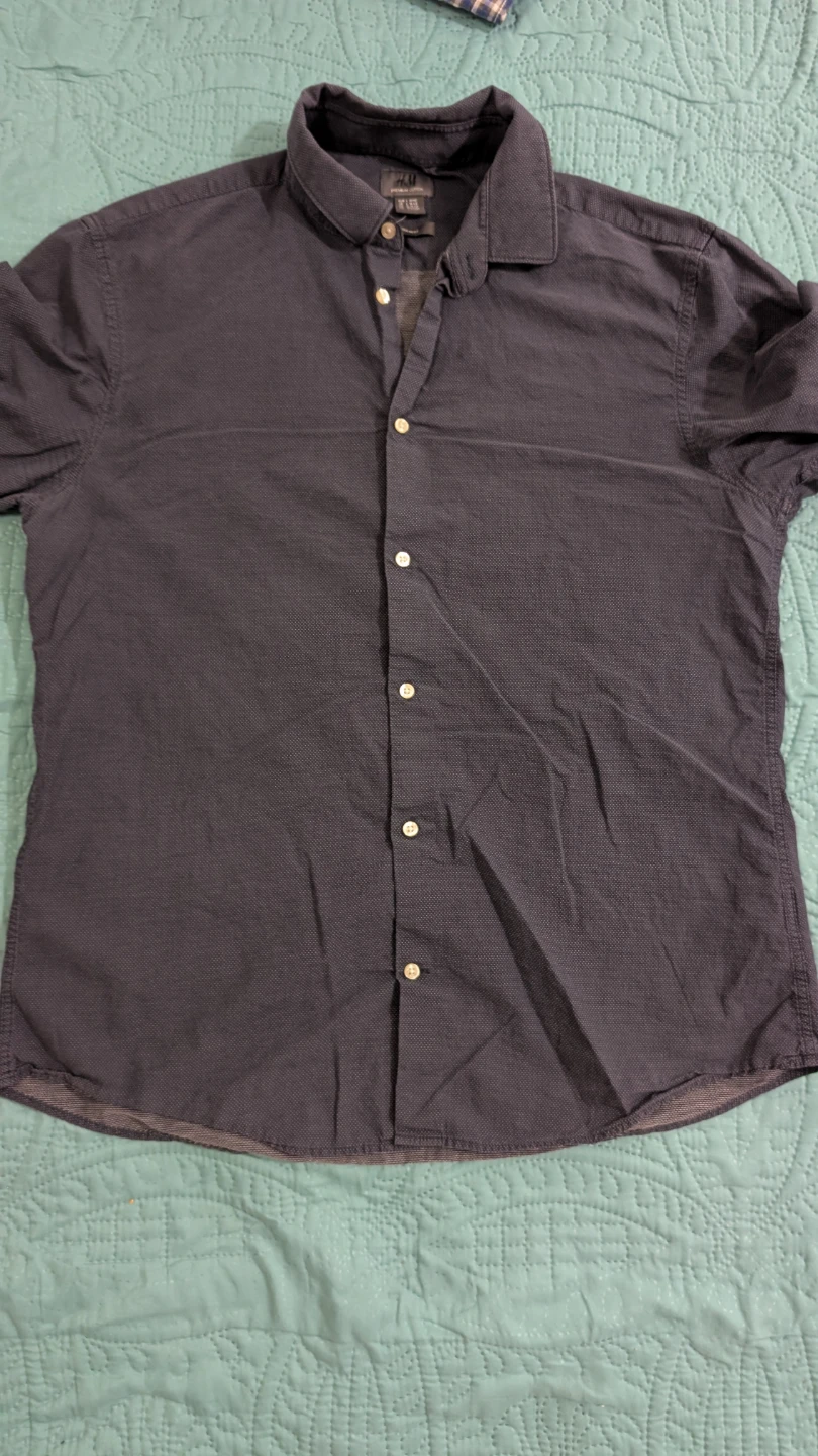 H&M Premium Cotton Dark Blue Dot Shirt - photo 2