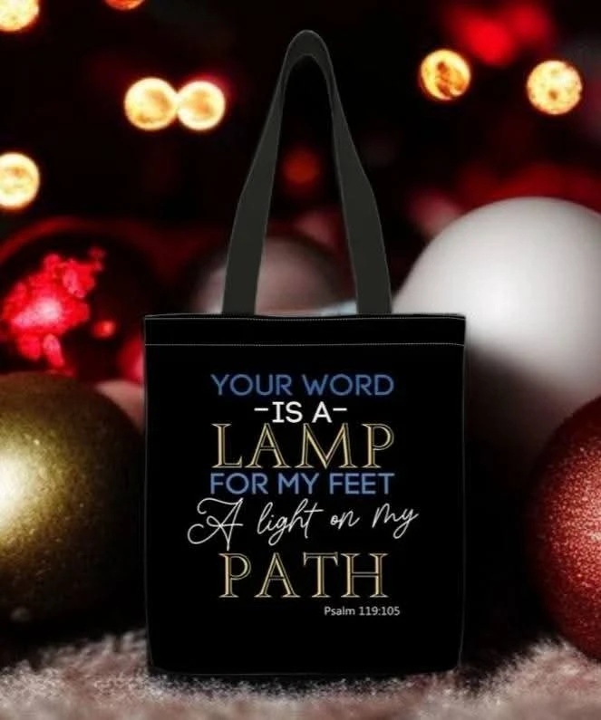 Black Tote Bag with "Your Word is a Lamp for My Feet"