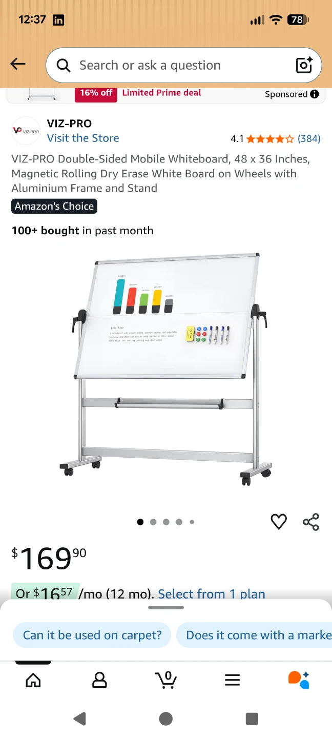 VIZ-PRO Double-Sided Mobile Whiteboard 48 x 36 Inches - photo 2