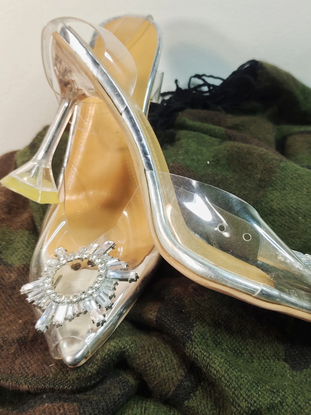 Women's Clear Pointed Toe Heels with Rhinestone Embellishment - photo 2