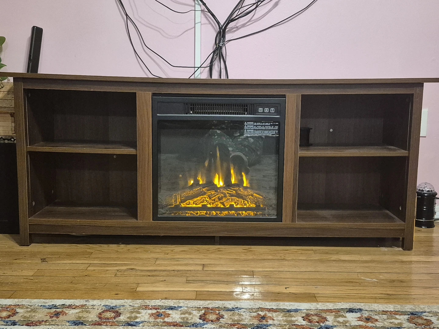 Brown Media Console with Electric Fireplace