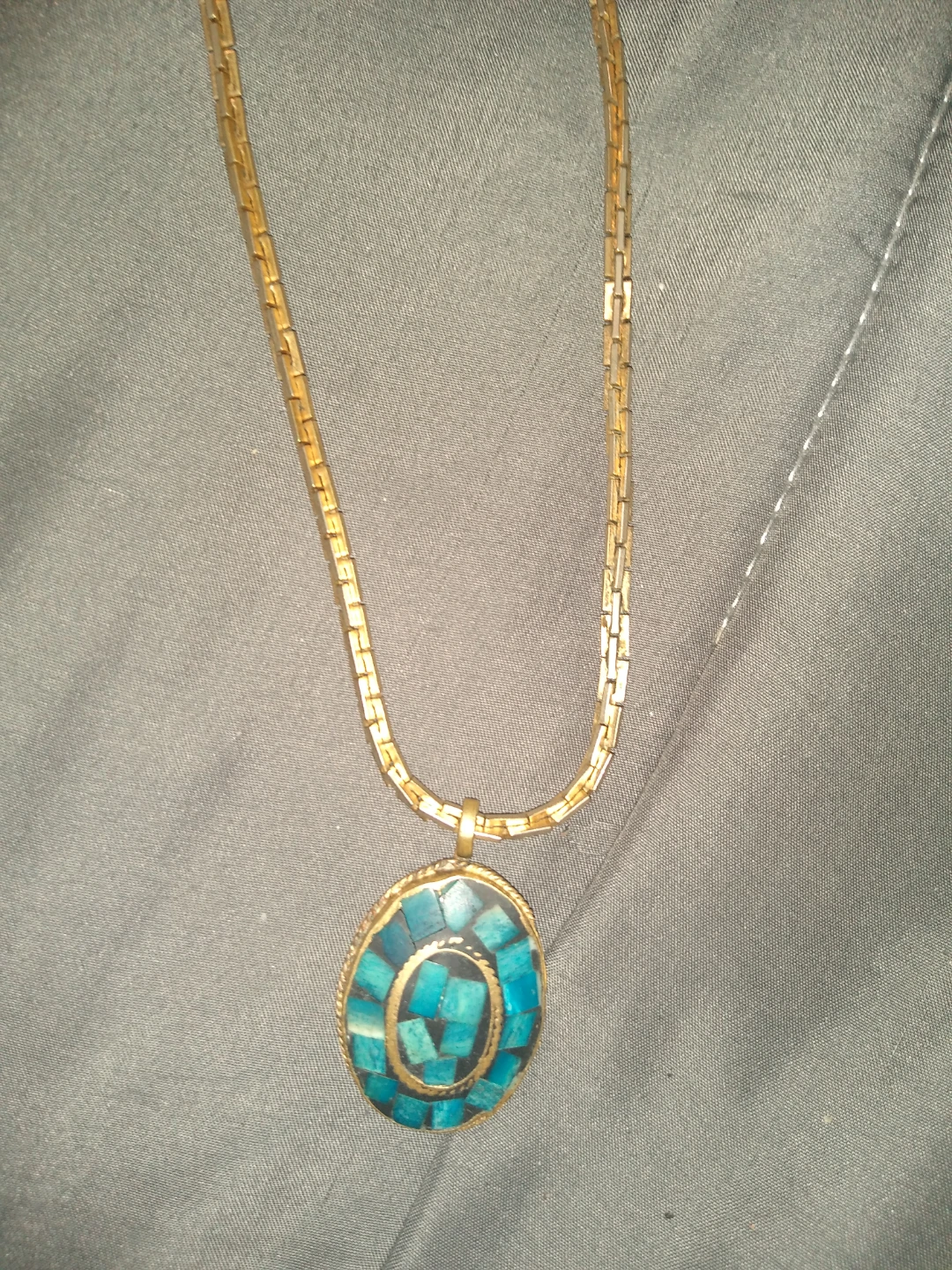 Beautiful gold chain and turquoise pendant - photo 4