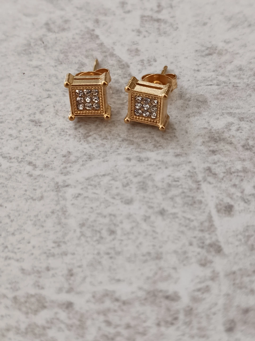 STAINLESS STEEL Square Stud Earrings with Clear Stones