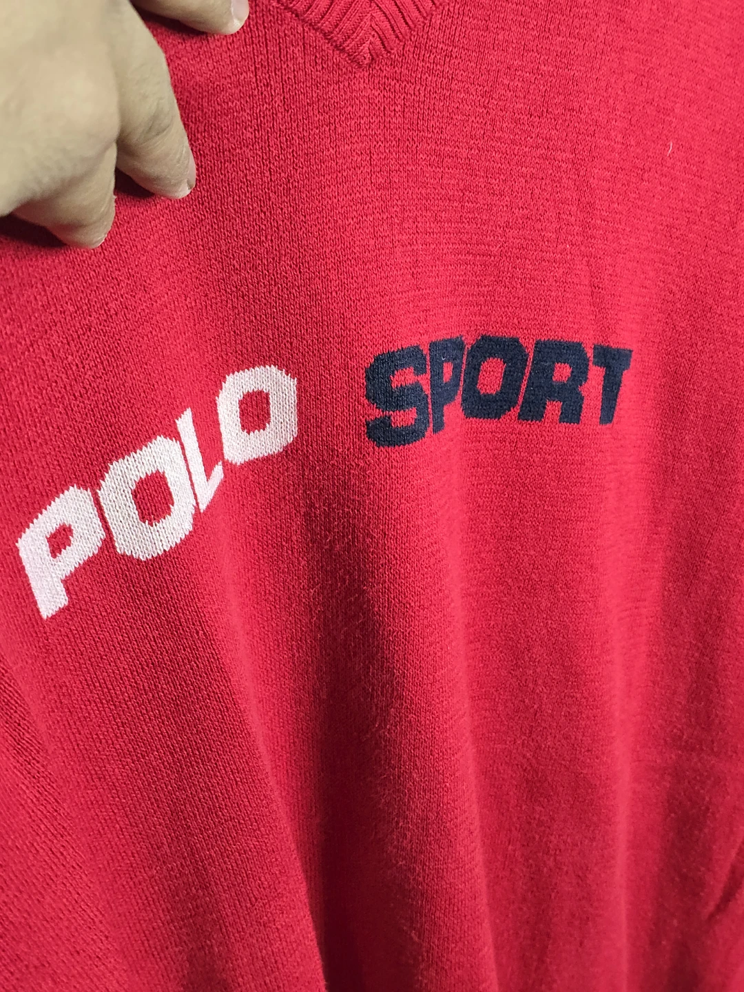 Vintage 90s  Polo Sport Ralph Lauren Red V-Neck Sweater - photo 3