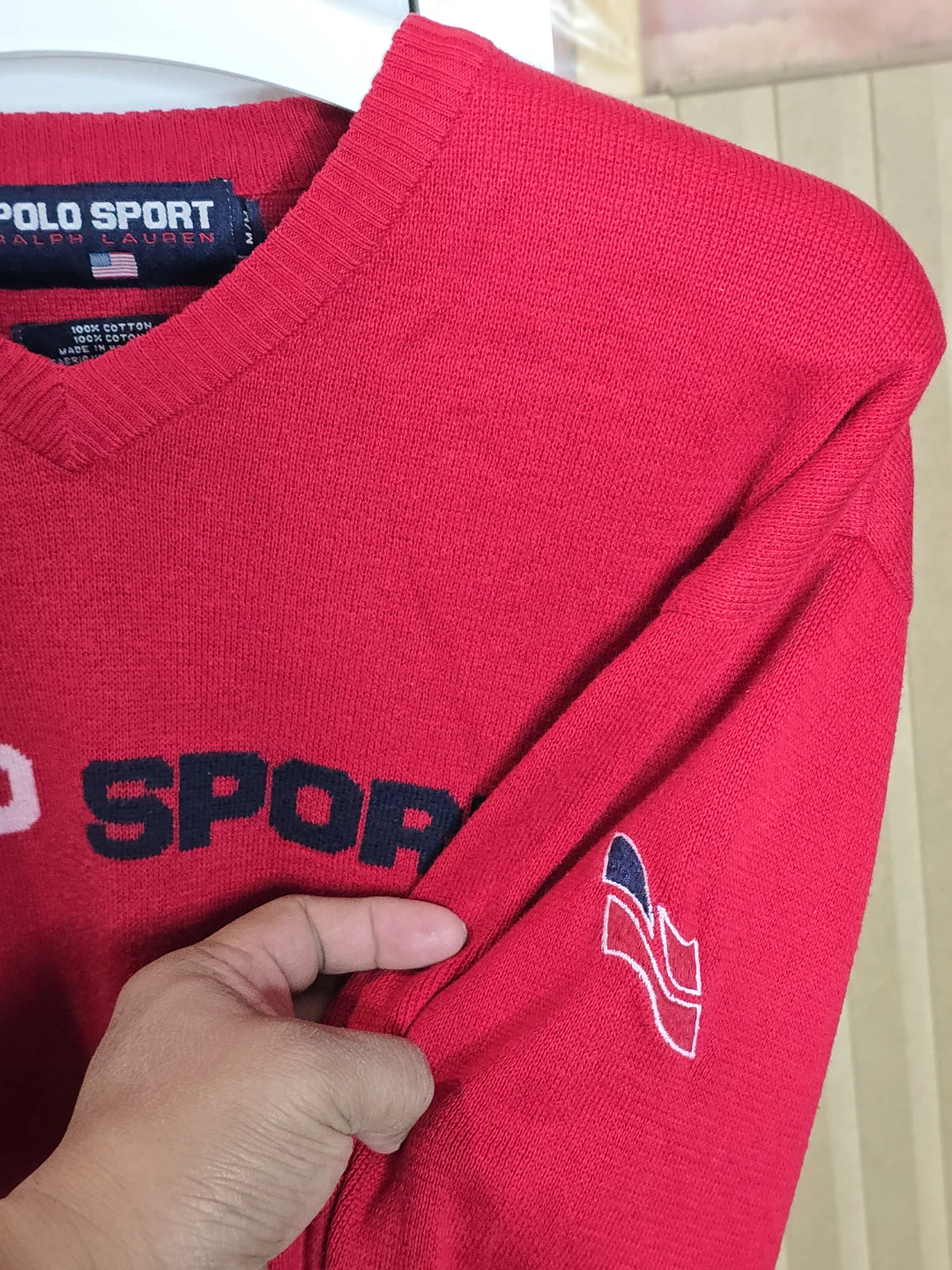 Vintage 90s  Polo Sport Ralph Lauren Red V-Neck Sweater - photo 4