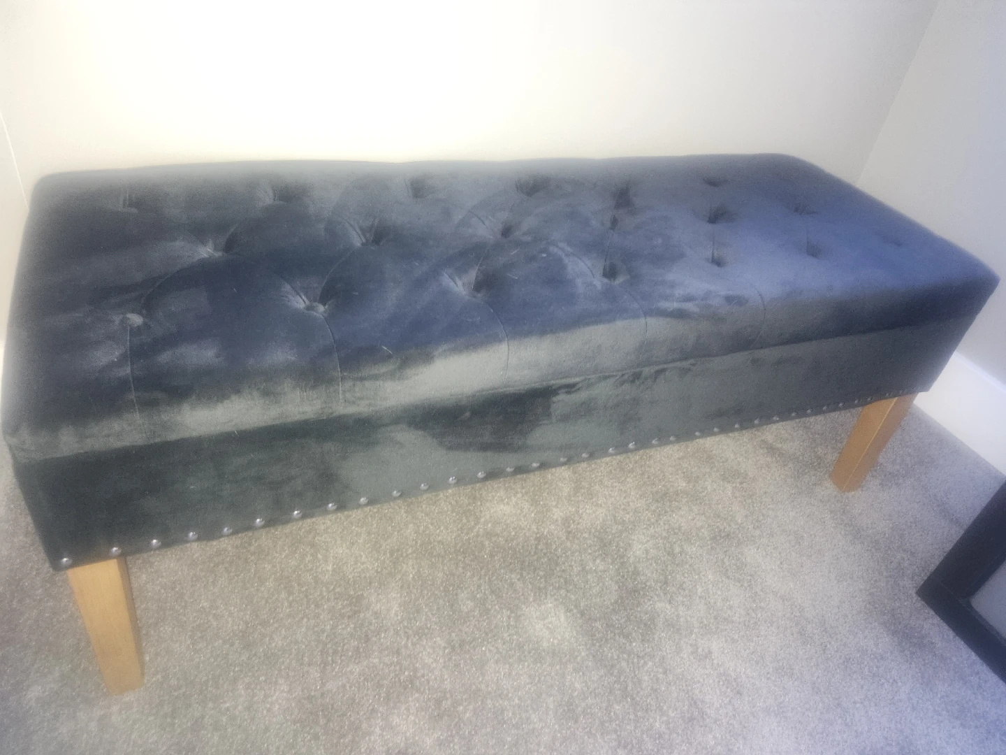 Grey Velvet Storage Bench with Tufted Top