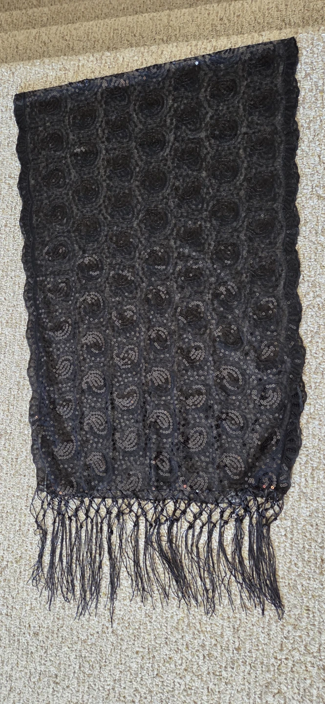 Black Sequin Paisley Scarf with Fringe - photo 2
