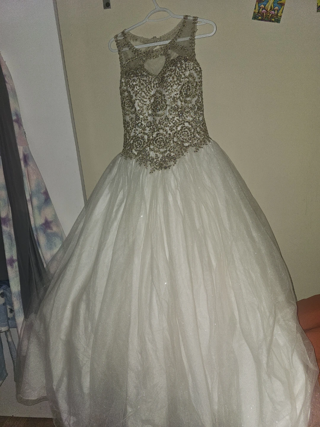 White and Gold Embellished wedding dress