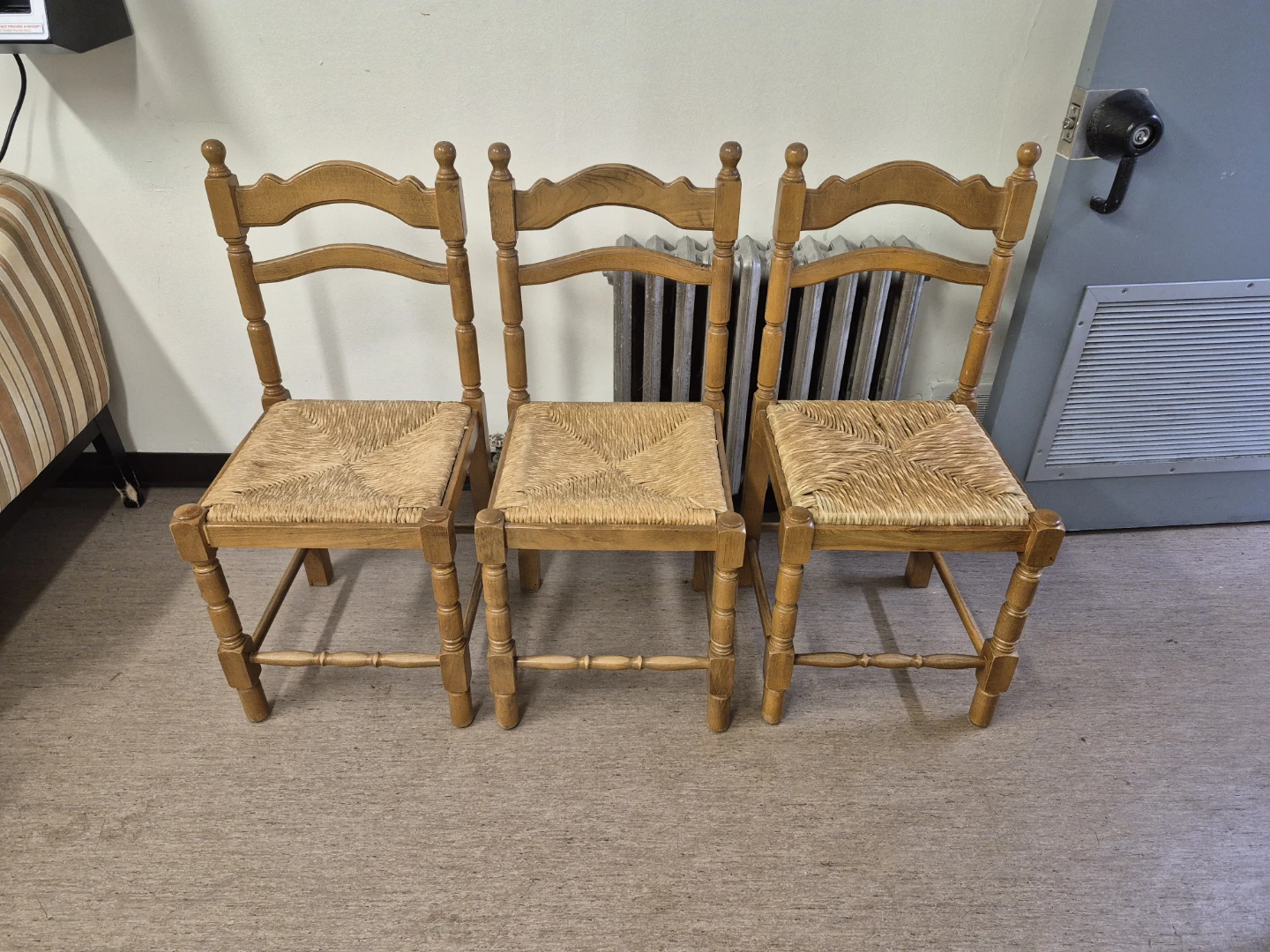 Set of 3 Wooden Chairs with Woven Seats