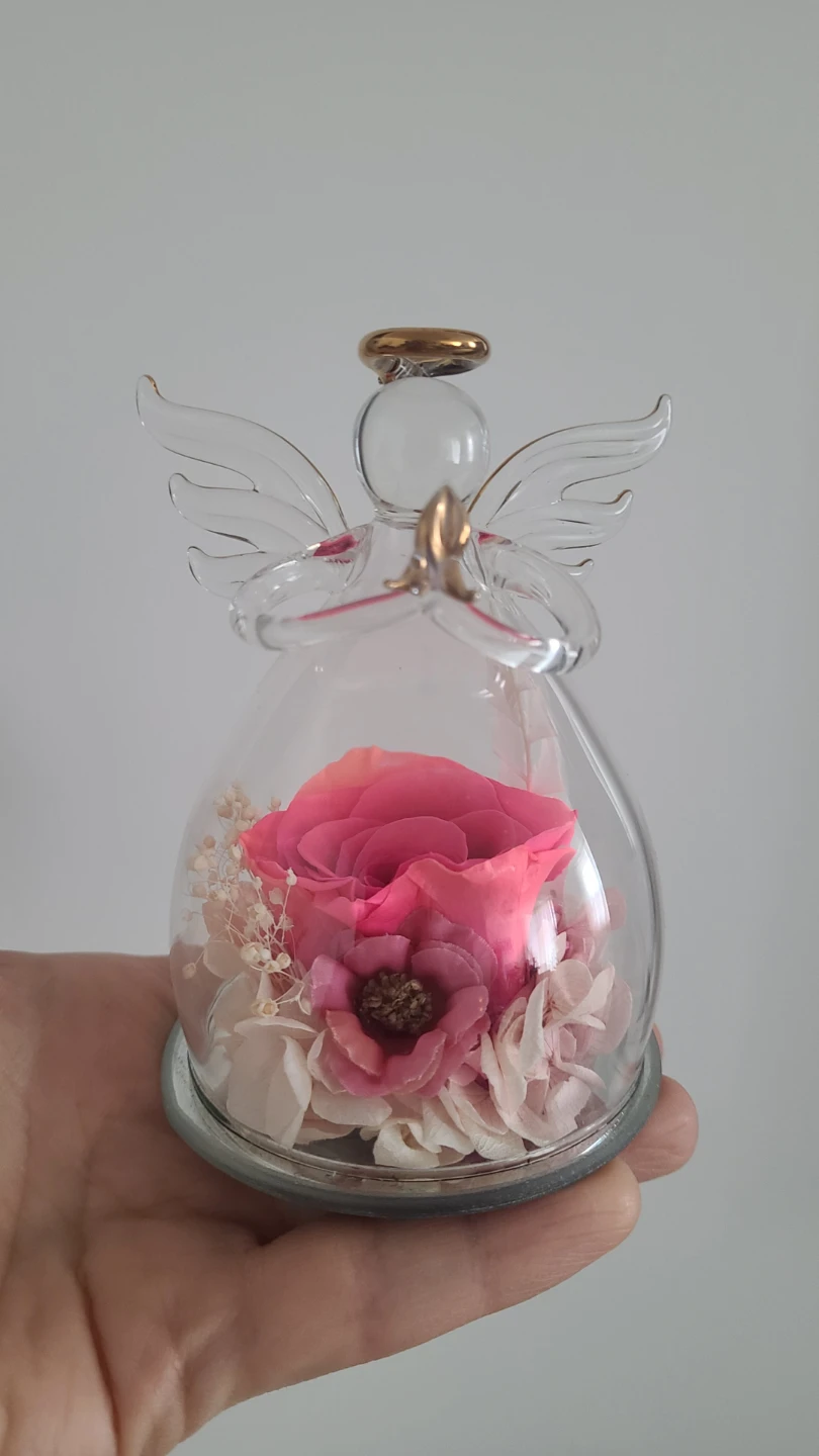 NEW Glass Angel with Preserved Real Flowers