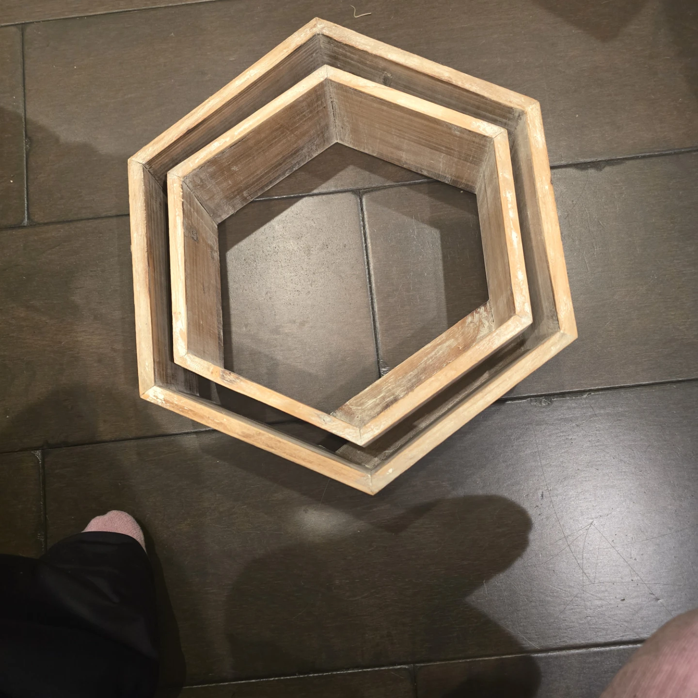 Set of 2 Wooden Hexagon Shelves