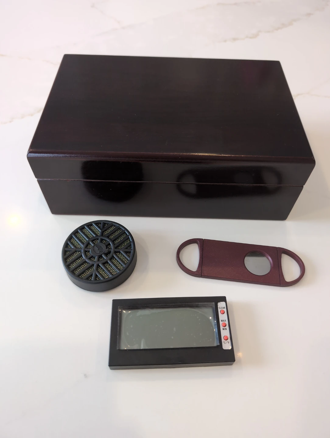 Wooden Cigar Humidor Box with Cutter, Humidifier, and Hygrometer