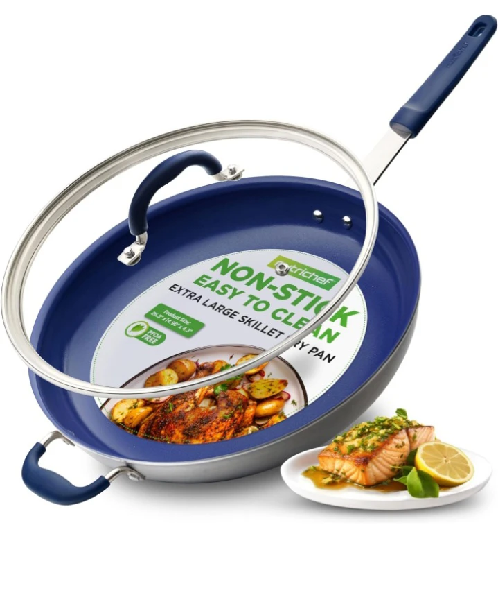 NutriChef 14" Non-Stick Fry Pan with Lid