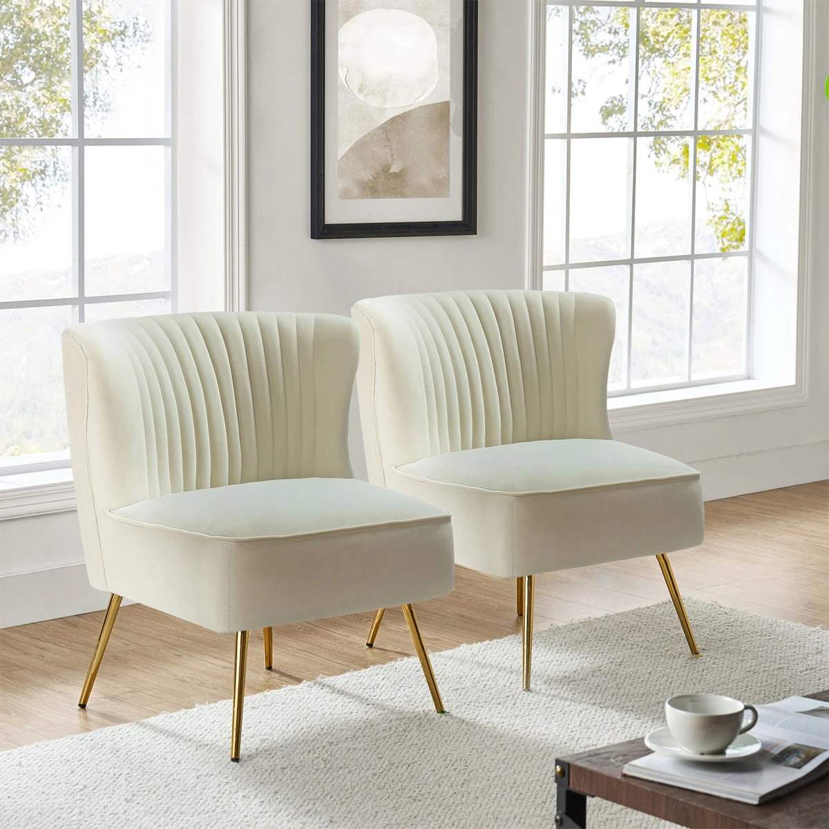 Cream Accent Chairs with Gold Legs - Set of 2