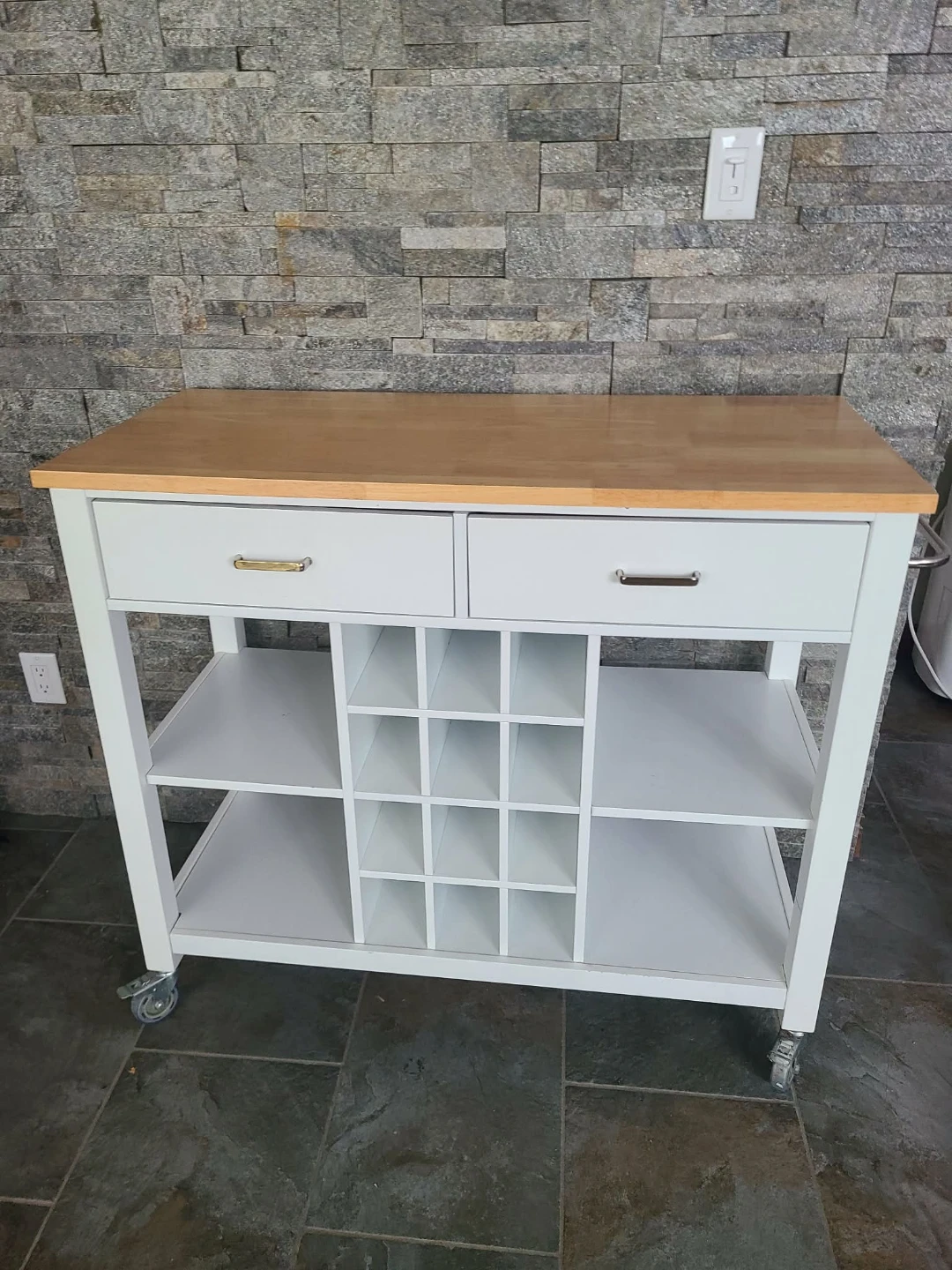 White Kitchen Cart with Wood Top - photo 4
