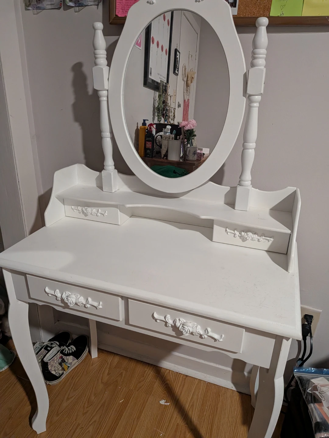 White Vanity Desk with Mirror and Drawers