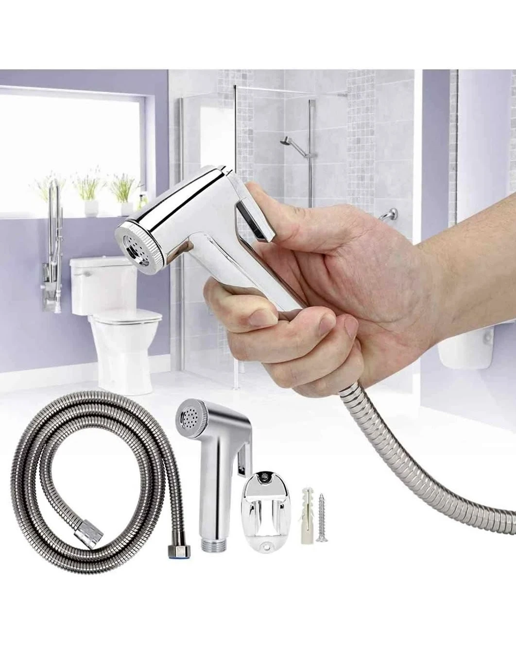 Bidet Sprayer Set Chrome Metal Handheld Shower