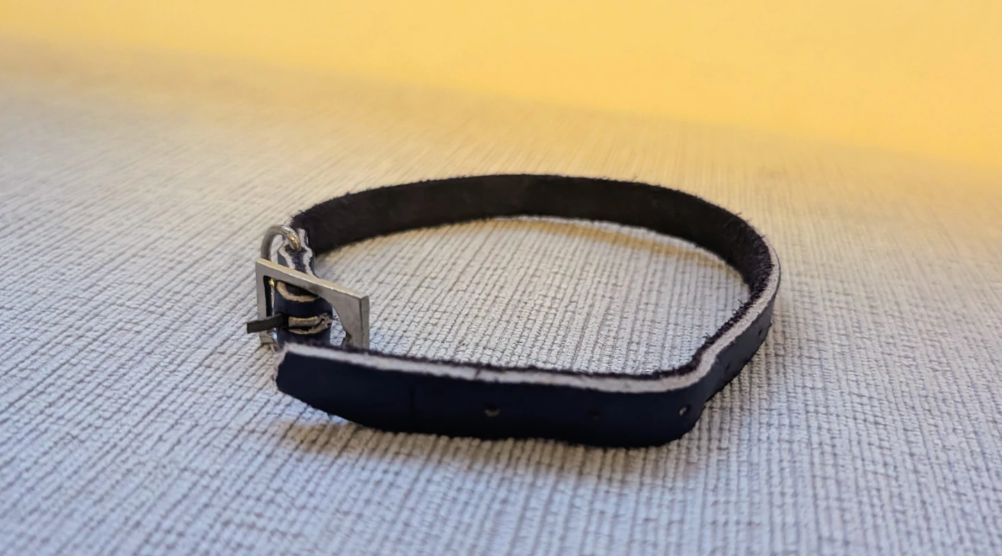 Navy Blue Leather Small Collar with Silver Buckle - photo 3