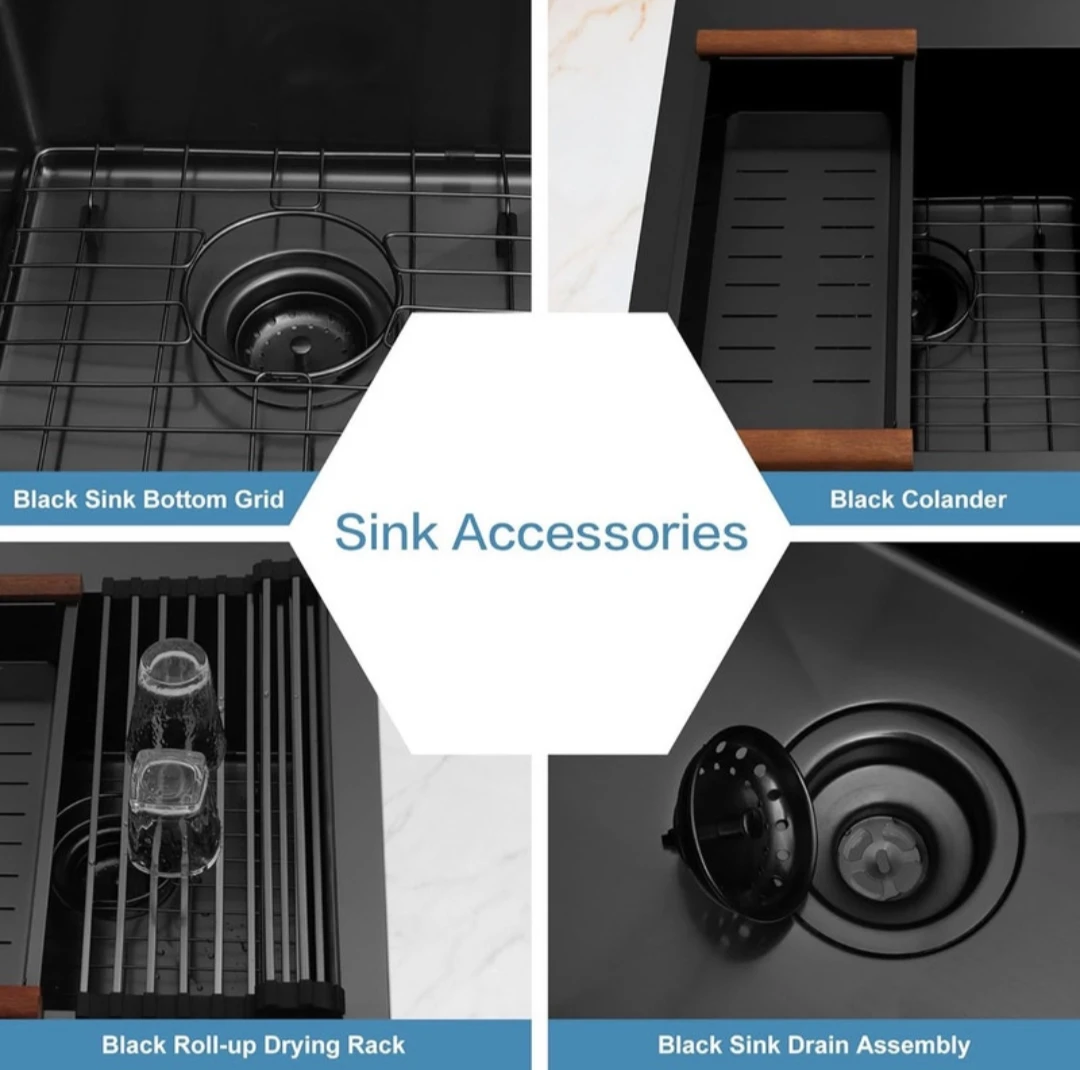 Kitchen Sink, 50/50 Black Double 33" x 22" Black Drop in 16 gaug - photo 3