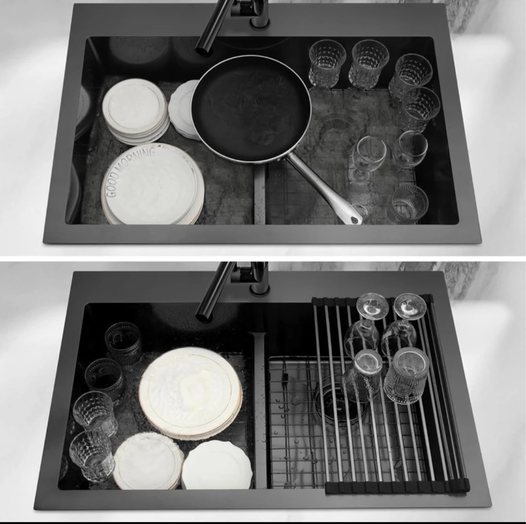 Kitchen Sink, 50/50 Black Double 33" x 22" Black Drop in 16 gaug - photo 5